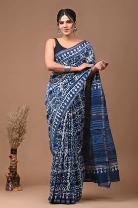 JAIPUR HANDBLOCK PRINT Exclusive collection of handblock printed pure chanderi silk sarees with blouse piece.