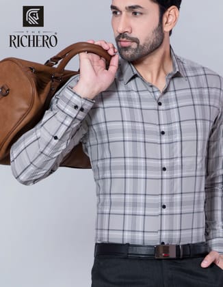 Light Grey Classic Checks Shirt-39 - M