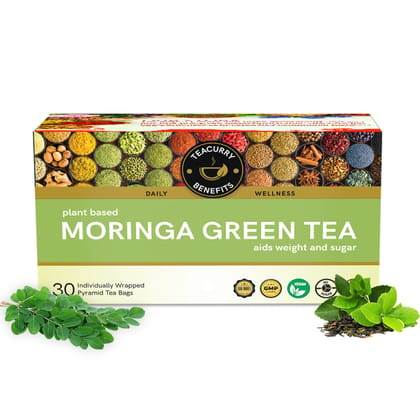 TEACURRY Moringa Green Tea (1 Month Pack, 30 Tea Bags) - Helps in Cholesterol, Weight Loss, Skin Glow