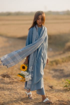 Ash grey kalidaar set with Jaamdani Dupatta-XXL