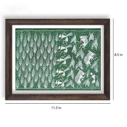 warli painting-maharastrian rice farming culture (green)