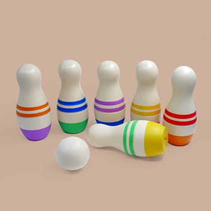 Multicolor Mini Bowling Pins Set || 6 Pins, 1 Ball  (2 Years+)