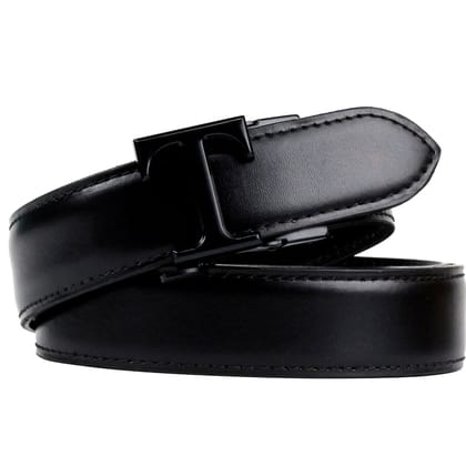 Hemener Men T Letter Metal Buckle Black Genuine Leather Belt-28