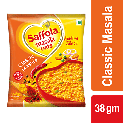 Saffola Masala Oats - Classic Masala, Fibre Rich, Healthy Snack, 38 g