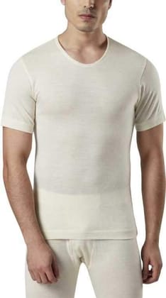 Monte Carlo Pure New Merino Wool Machine Washable Half Sleeves Round Neck Thermal for Men Off White-32 / XX-Small