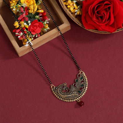 Maroon & Green Color Mangalsutra (MS292MG)-Length: 44.00 CM x Width: 0.20 CM / Green / Alloy With Good Quality Gold Plated