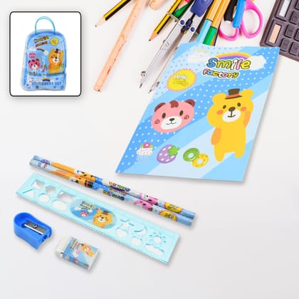 17578 Stationery Kit for Kids - Stationery Set, Includes Wooden Pencil, Sharpener, Pencil and Eraser Set, Birthday Return Gift for Kids, Boys, Girls, 2 Pencil, 1 Scale, 1 Notebook,1 Sharpener, 1 