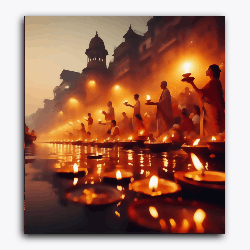 Maha Ganga Aarti- Ghat-Without Frame / 18x20 inch / 24 Palette