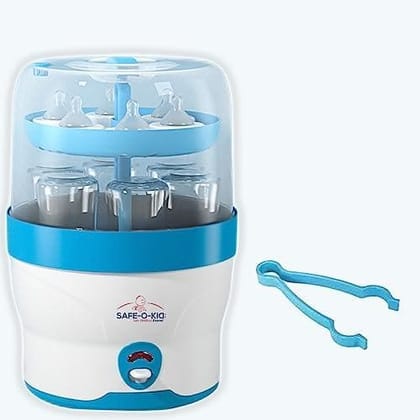 Safe-O-Kid 6 Bottles 8 Minutes Sterilization Cycle Electric Steam Sterilizer- Suitable for Feeding Bottles, Breast Pump and Other Accessories, Large Capacity (Latest 2023 Model)- Blue