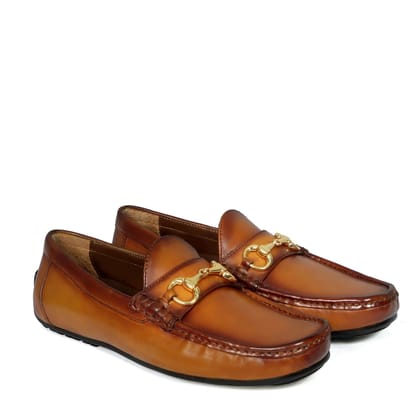 Yellowish Leather Driver Loafer With Horse-bit Buckle-40/6