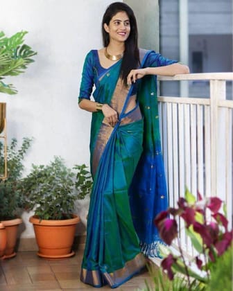 Sapphire Blue Banarasi Silk Saree