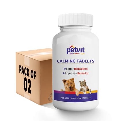 Petvit Calming  Relaxation Tablets - Natural Stress Relief  Dogs and Cats  18 Natural Extracts  60 Chewable Tablets Pack of 2-Petvit Calming & Relaxation Tablets - Natural Stress Relief | Dogs an