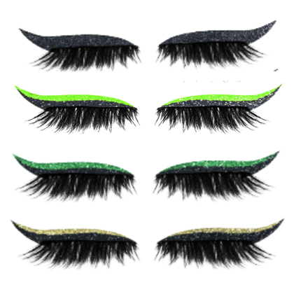 Glitter Eyeliner and Eyelash Sticker-Black, Light Green, Golden, Green