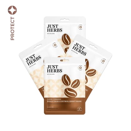 Coffee Sheet Mask with Cinnamon For Pollution Control - Pack of 4