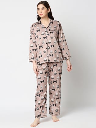 Cup Cake  Button Down Pj Set - Pure Cotton Pj Set with Notched Collar-XS