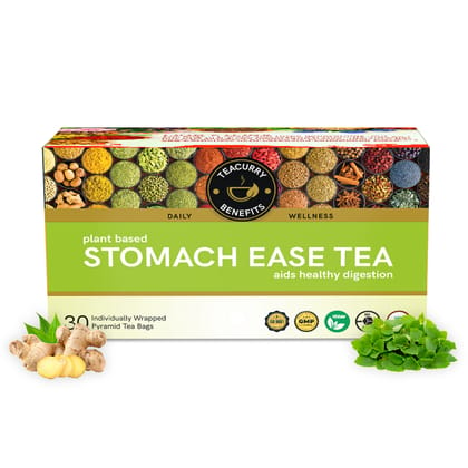 TEACURRY Digestion Tea (1 Month Pack, 30 Tea Bags) - Stomach Ease Tea with Diet Chart to help with Constipation, Bloating & Gas