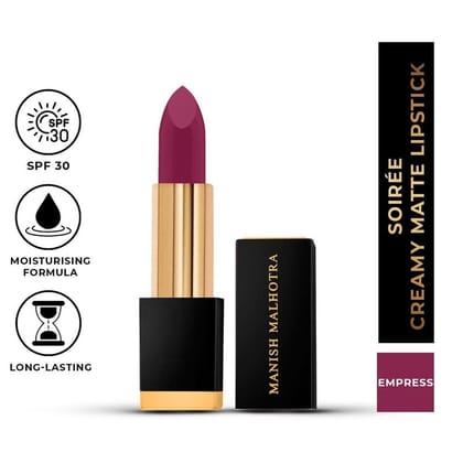 Manish Malhotra Soiree Creamy Matte Lipstick - Empress (Pink Shade) | Long Lasting, Pigmented With SPF 30 & Vitamin E