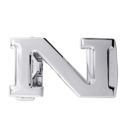 Hemener Men N Letter Metal Auto Grip Silver Glossy  Buckle