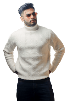 Turtleneck Cableknit Sweater-M