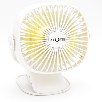 LA' FORTE Rechargeable Clip Desk Fan with LED Lights-White