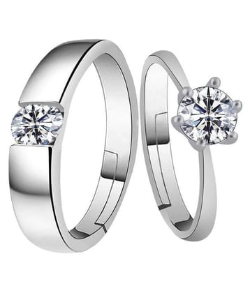 SILVERSHINE Silverplated Elegant LOVE Solitaire His and Her Adjustable proposal Diamond couple ring For Men And Women Jewellery - None