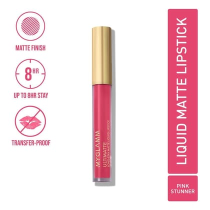 MyGlamm Ultimatte Long-Stay Matte Liquid Lipstick - Pink Stunner (Pink Shade) | Long Lasting, Waterproof Liquid Lipstick