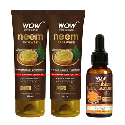 2 Neem Face Wash + Ubtan Face Serum for Clear and Glowing Skin for Men & Women