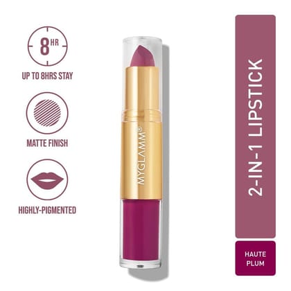 MyGlamm Super Duo Lipstick (2 in 1 Matte Lipstick + Liquid Lip Color) - Haute Plum (Plum Shade) | Long Lasting, Highly Pigmented (4.2g + 2.5ml)