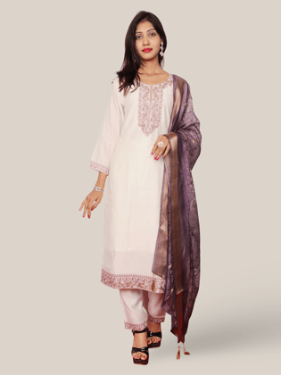 Woman's Straight Suit Set with Dupatta-White / XL