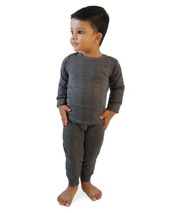 HAP Kings Round Neck Grey Melange Winter Thermal Set of Top Trouser /Thermal for Girls & Boys - None