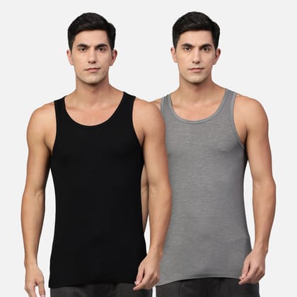 Bamboo Vest for Men - Pack of 2-Small - 84 cm | 33 in / Black | Dark Grey