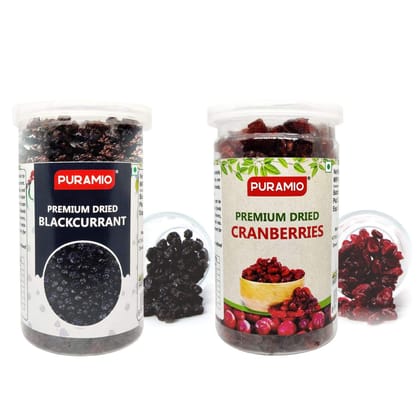 Puramio Dry Fruit Combo Pack - Cranberry, Blackcurrant, 200 gm Each - Pack of 2