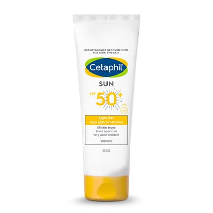 Cetaphil Sun SPF 50 Light Gel - 50ml | Very High Protection White Sunscreen | Non-Greasy Formula for Face | Dermatologist Recommended