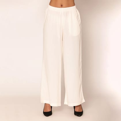 Vami Women's Cotton Solid Palazzo Pants - Off White Off White L-XL