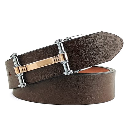 Hemener Men Metal Pin Hole Buckle Dark Brown Genuine Leather Belt-28