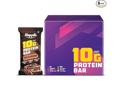 Happilo Premium Mocha Brownie Protein Bar 50g (Pack of 6)  10g Whey Protein  (300 g  Mocha Brownie Bar)