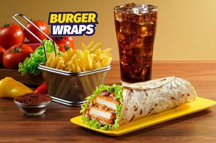 Spicy Paneer Burger Wrap, Fries & Coke