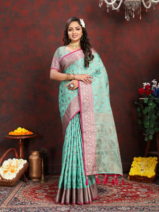 Soft  katan silk saree with zari weawing design...