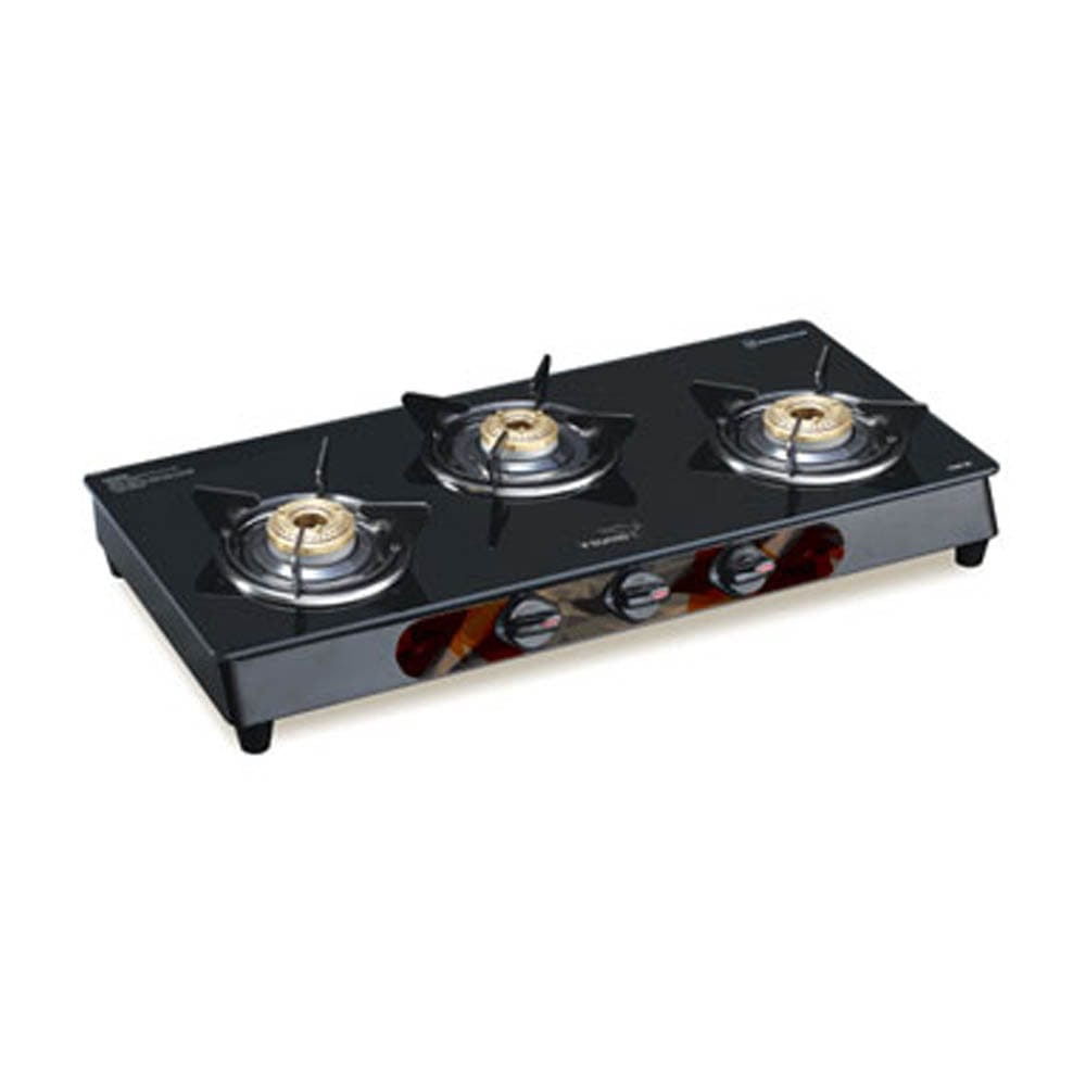 V GUARD VGM 3C STURDEE 3 BURNER GLASS TOP GAS STOVE-Black