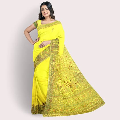Madhubani Painting Chanderi Silk Saree Ram Sita Jaimala Design