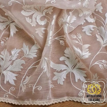 Velvet Leaves on Organza- Off White