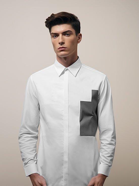 Colourblocked Formal White Shirt-WHITE / S