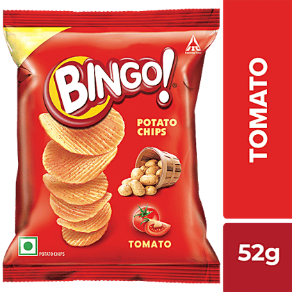 Bingo Potato Chips - Tomato Flavour, Crispy & Tangy, Pack For Snacks, 52 g Pouch