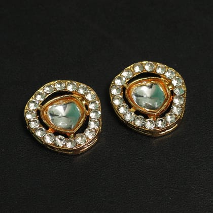 2 Pcs, 17mm Kundan Rhinestone Connectors Golden-Golden