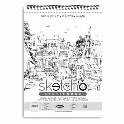 Anupam Sketch-O Sketchbook 140Gsm Perfect For Sketching, Drawing, And Experimenting With Art Tech-A3