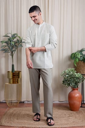 Green Hand Dyed South Cotton Men Short Kurta Full Sleeves MSKFS052424-M