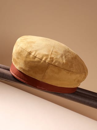 Contrast Texture Beret Hat - Beige & Brown-Hat