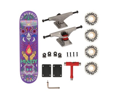 Hearty Pro-Complete Skateboard Pack- Unassembled- 8.0"-No Hurries No Worries/Purple-8.0" x 31.66"