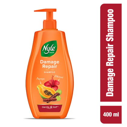 Nyle Naturals Damage Repair Shampoo | Hair Repair Shampoo | With Papaya, Hibiscus and Shikakai | Gentle & Soft Formulation For Men & Women, 400ml