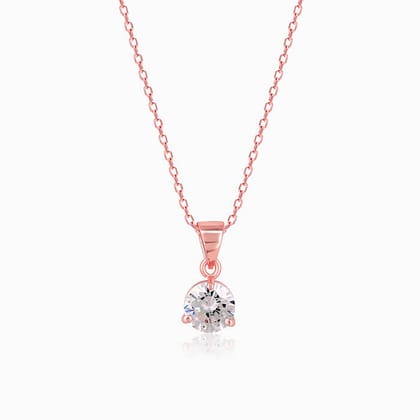 Rose Gold Classic Zircon Pendant with Link Chain